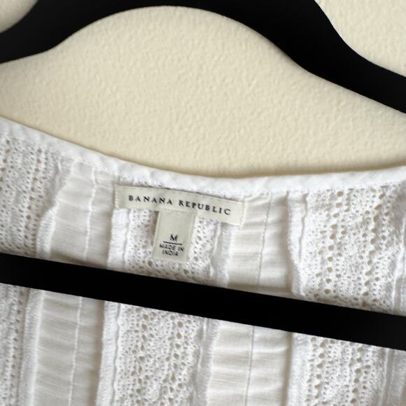 Banana Republic White Ruffle Hem Boho Peasant Blouse Medium Cottage Core Trad - Picture 3 of 7